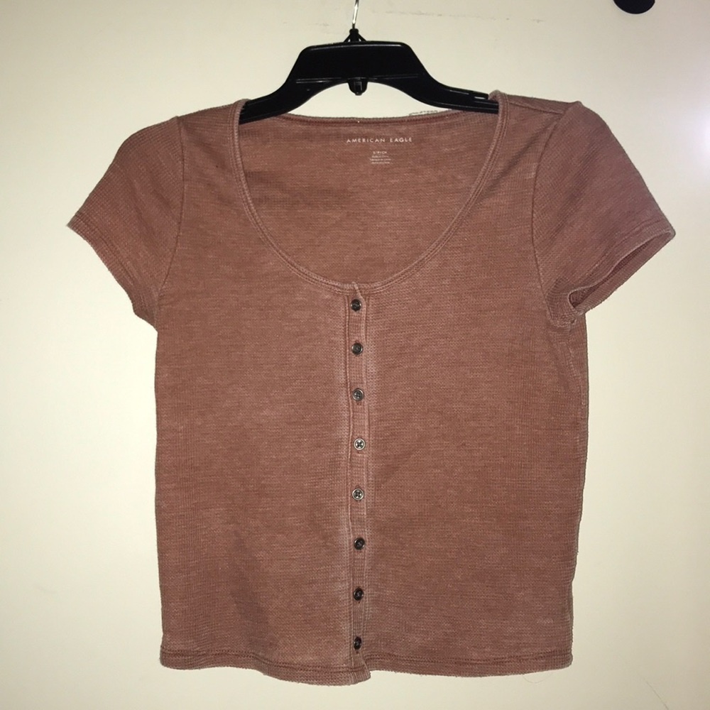 Burnt Orange American Eagle Button Down Crop Top